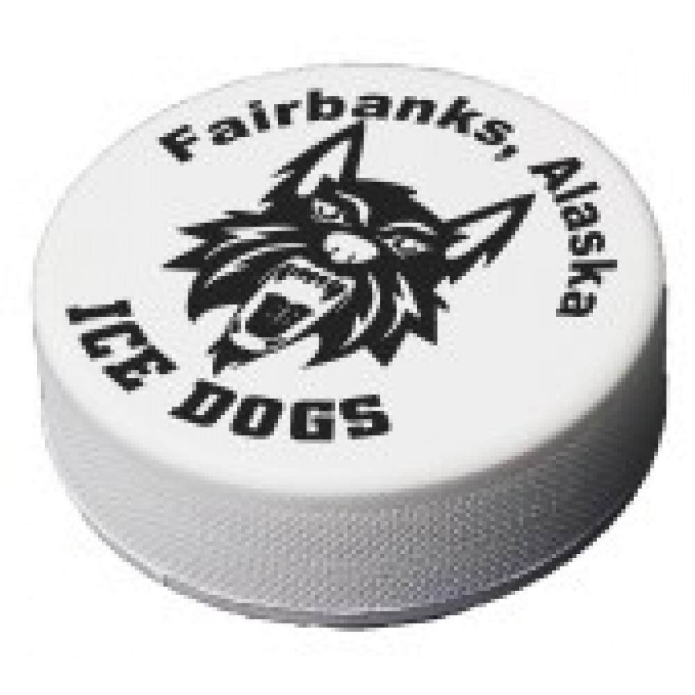 White Hockey Puck Stress Reliever with Logo