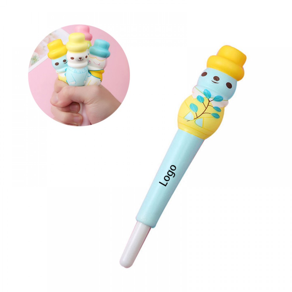 Custom 2 in 1 Snowman Ball Pen and Squeeze Toy