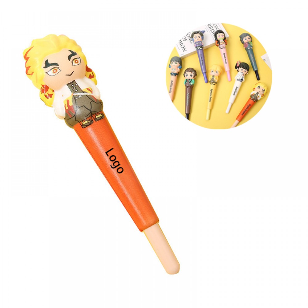 2 in 1 Squishy Anime Character Ball Pen and Squeeze Toy with Logo