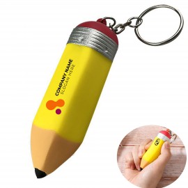 Customized Pencil Shaped Squeeze/Stress Reliever With Keychain