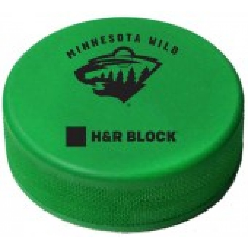 Green Hockey Puck Stress Reliever with Logo