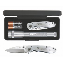 Logo Branded "AA" LED Mini Maglite With Warhawk Pocket Knife