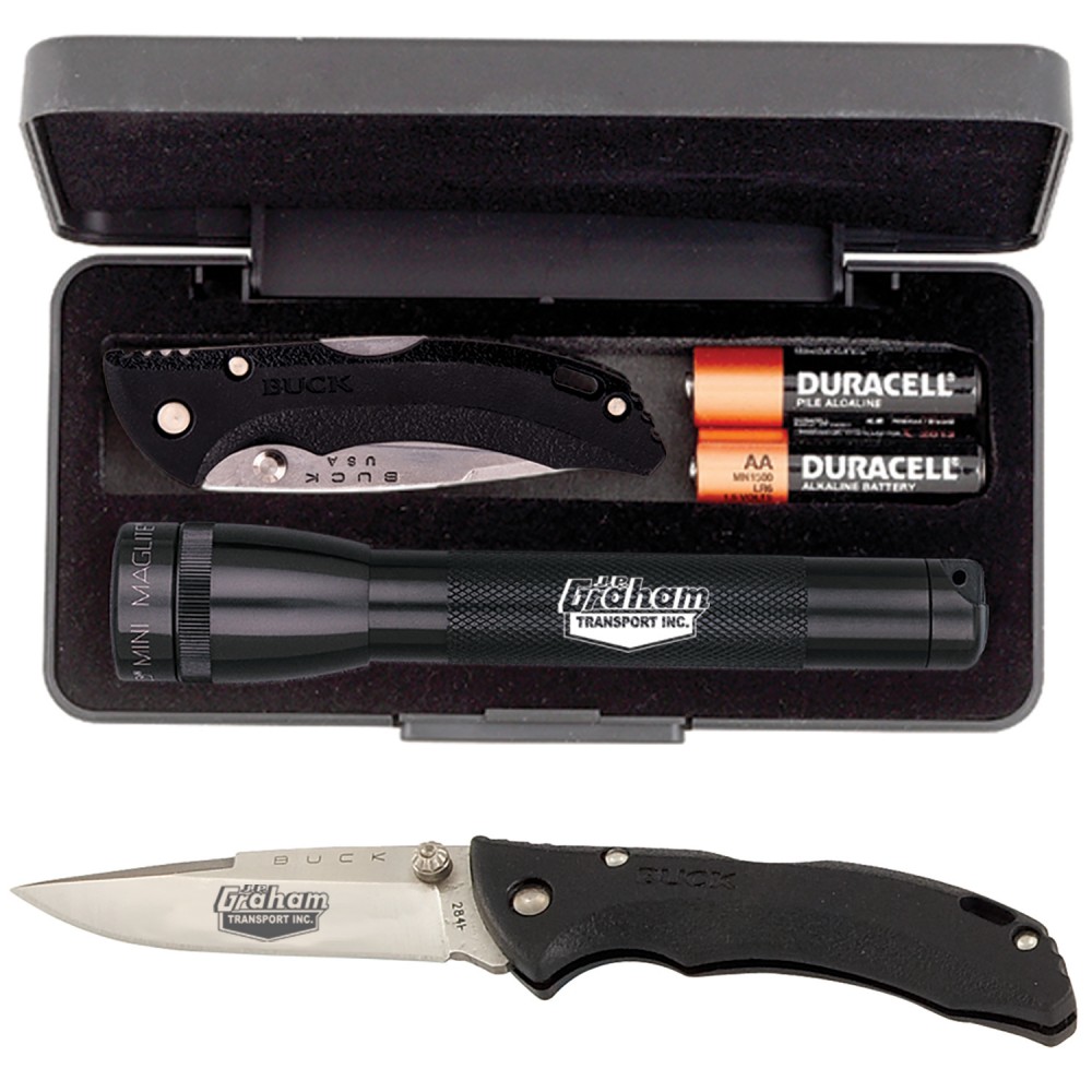 "AA" Mini Maglite With Buck "Bantam Bbw" Knife with Logo "AA" Mini Maglite With Buck "Bantam Bbw" Knife with Logo