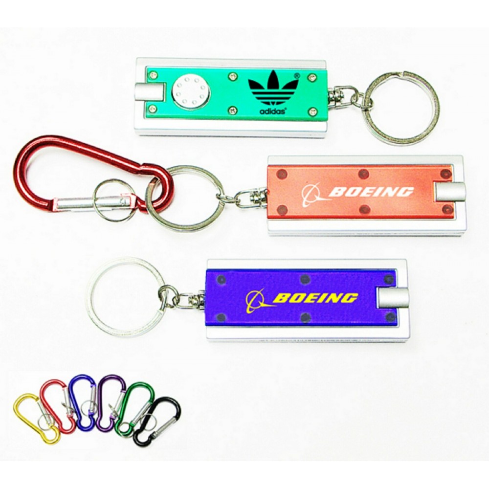 Slim Rectangular Flash Light with Colorful Light and Carabiner with Logo
