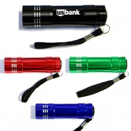 Aluminum 9 LED Flashlight with Batteries & Carry Strap with Logo