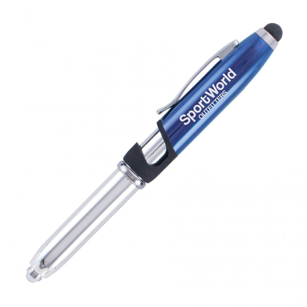 Promotional Vivano Tech 4-in-1 Pen, Stylus, LED Flashlight, Phone Stand - Laser Engraved - Metal Pen