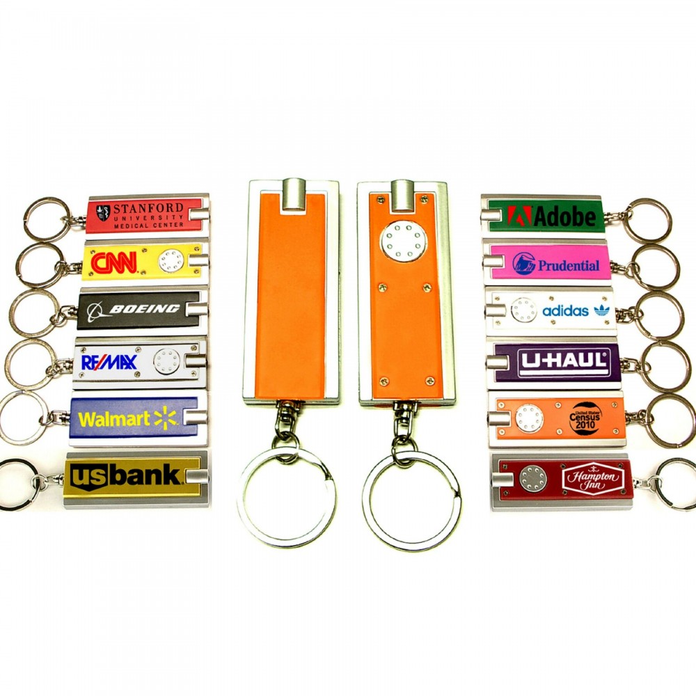 Mini Flash Light w/Super Bright LED & Swivel Key Chain (Orange) with Logo