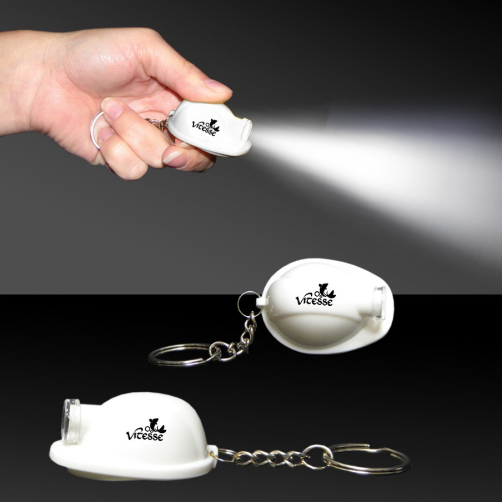 Logo Branded 2" White Safety Helmet Flashlight Keychain