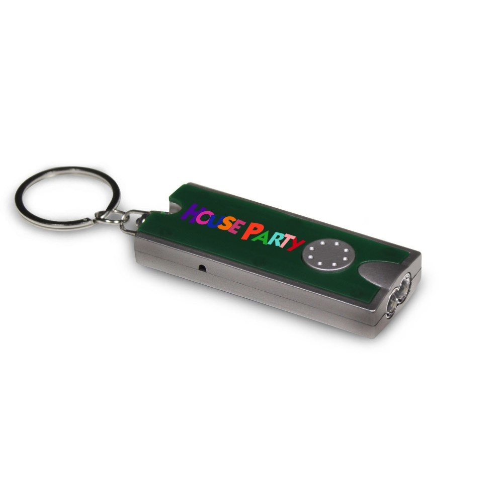 Pad Printed Silver/Forest Green Rectangle Flash Light Keychain with Logo