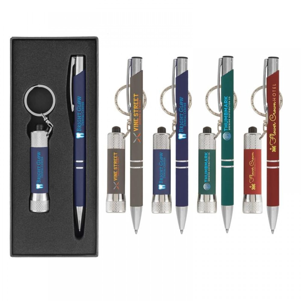 Tres-Chic & Chroma Softy - Full Color - Full Color Metal Pen & Flashlight Gift Set with Logo