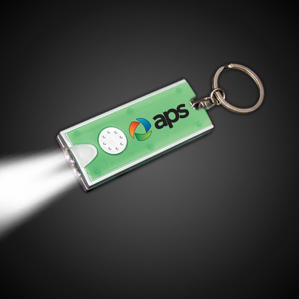 Digi-Print Silver & Green Rectangle Flash Light Keychain with Logo