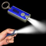 Personalized Pad Printed Silver & Blue Rectangle Flash Light Keychain