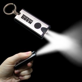 Pad Printed Silver & Black Rectangle Flash Light Keychain with Logo