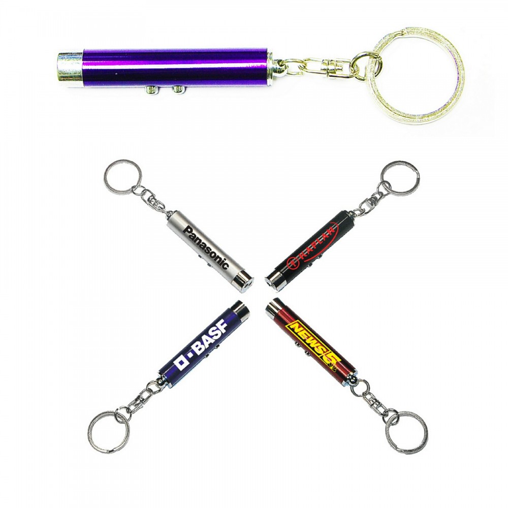 Purple 2-In-1 Laser Pointer LED Flashlight Key Chain with Logo