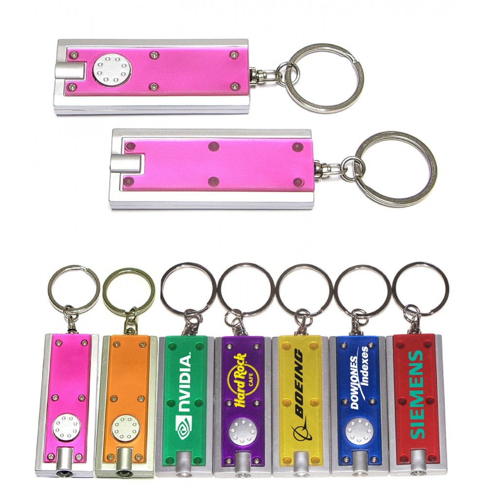 Personalized Slim Rectangular Flashlight with Swivel Key Chain (Translucent Pink)