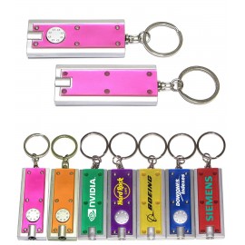 Logo Branded Slim Rectangular Flashlight with Swivel Key Chain (Translucent Pink)