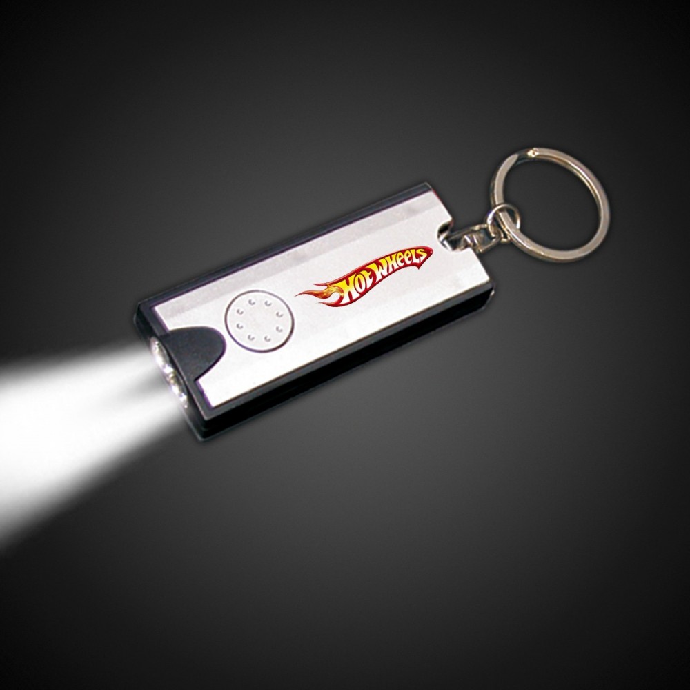 Digi-Print Silver & Black Rectangle Flash Light Keychain with Logo