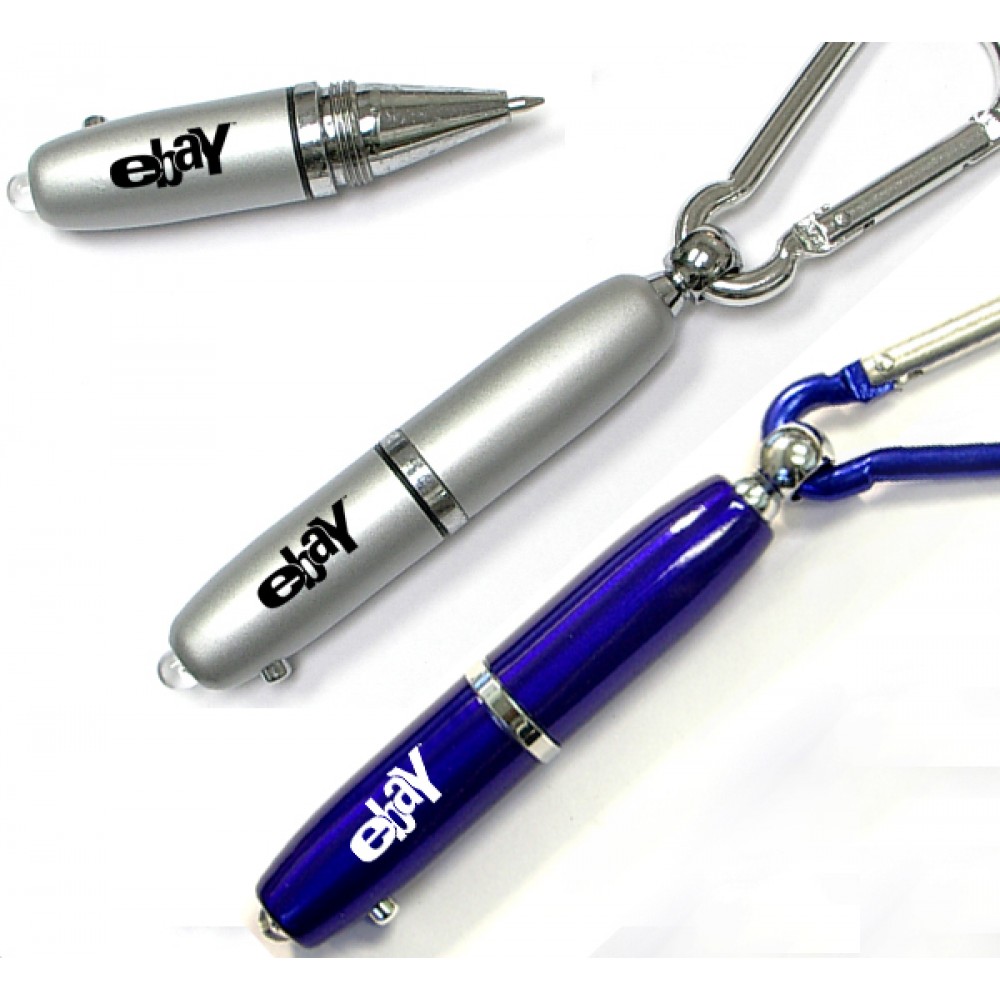 Custom Printed Ballpoint Pen with Flashlight and Carabiner Custom Printed Ballpoint Pen with Flashlight and Carabiner
