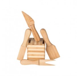 Customized Cheese Mate Bamboo Tools w/Zebra Design Bamboo Holding Block
