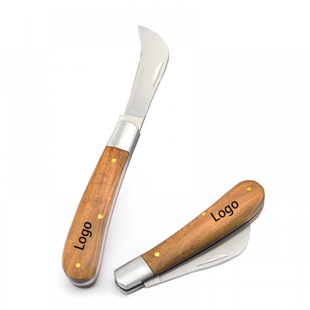 Promotional Stainless Steel Folding Pocket Knife with Wooden Handle