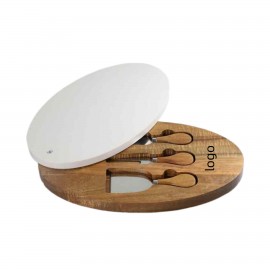 Promotional Round Marble and Acacia Wood Cutting Board with 3 pcs Knife Set