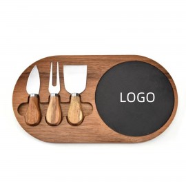 Acacia Oval Cheese Board with 3 Knives with Logo