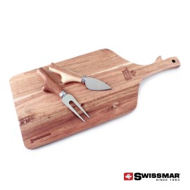 Swissmar Paddle Cutting Board & Knife Set - Acacia with Logo