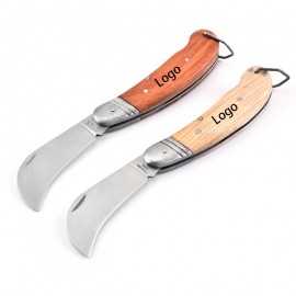 Stainless Steel Folding Pocket Knife with Wooden Handle with Logo