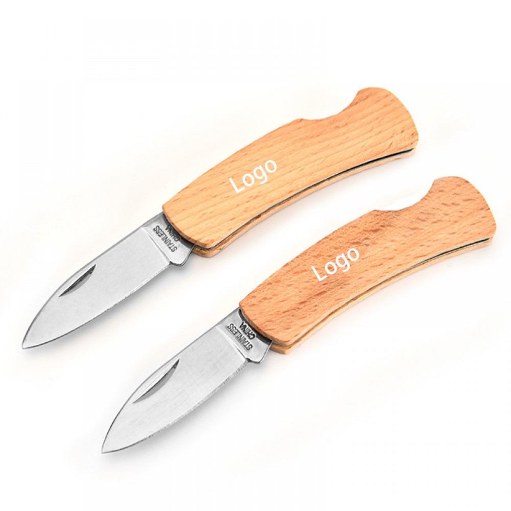 Customized Stainless Steel Folding Pocket Knife with Wooden Handle