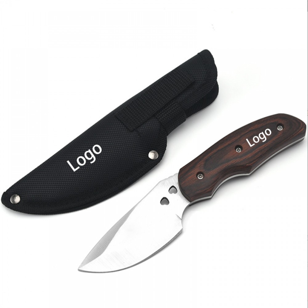 Stainless Steel Fixed Blade with Wooden Handle with Logo