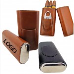 3 -Sticks Leather Cigar Tube Case w/ Cutter with Logo