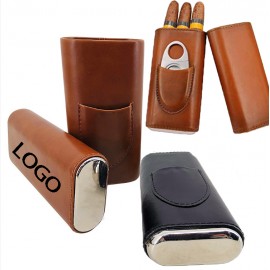 3 -Sticks Leather Cigar Tube Case w/ Cutter with Logo  3 -Sticks Leather Cigar Tube Case w/ Cutter with Logo