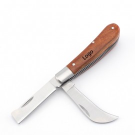 Stainless Steel Folding Pocket Knife with Wooden Handle with Logo