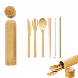 6" 1 Bamboo Cutlery Set With Bamboo Tube with Logo