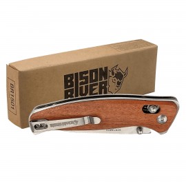 Bison River Button Lock Folding Knife with Clip with Logo