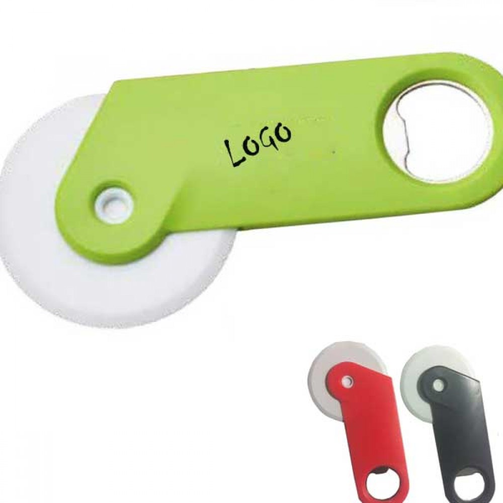 Plastic Pizza Cutter with Bottle Opener Logo Branded Plastic Pizza Cutter with Bottle Opener Logo Branded