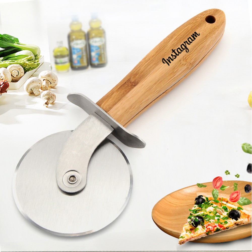 Wood Handle Pizza Cutter Logo Branded Wood Handle Pizza Cutter Logo Branded