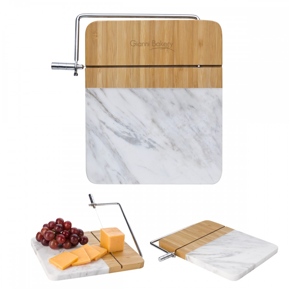 Marble and Bamboo Cheese Cutting Board With Slicer with Logo