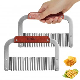 Wooden Handle Crinkle Blade Wavy Slicer Cutter Knife with Logo