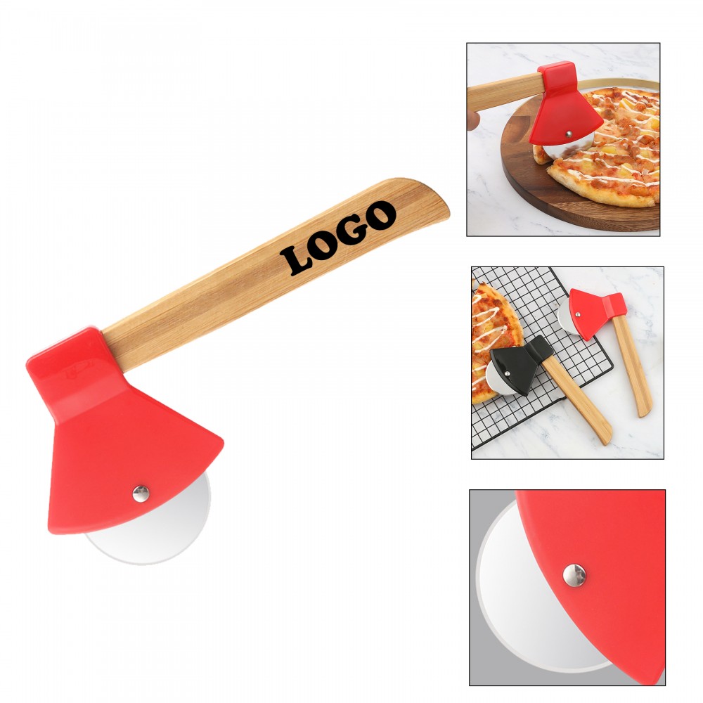 Customized Axe - shaped Bamboo Handle Pizza Roller Cutter