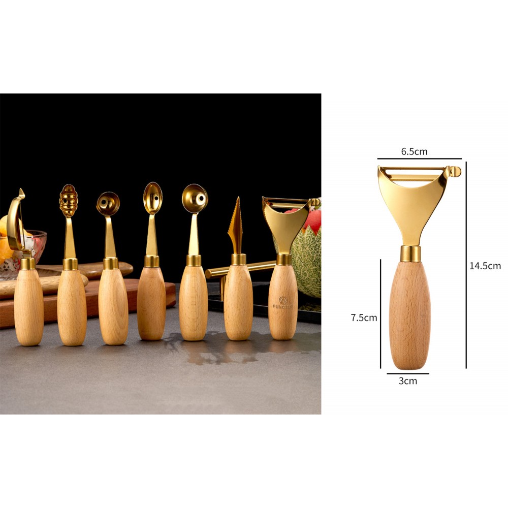 Custom Gold Y Shaped Fruit Parer With Wood Handle