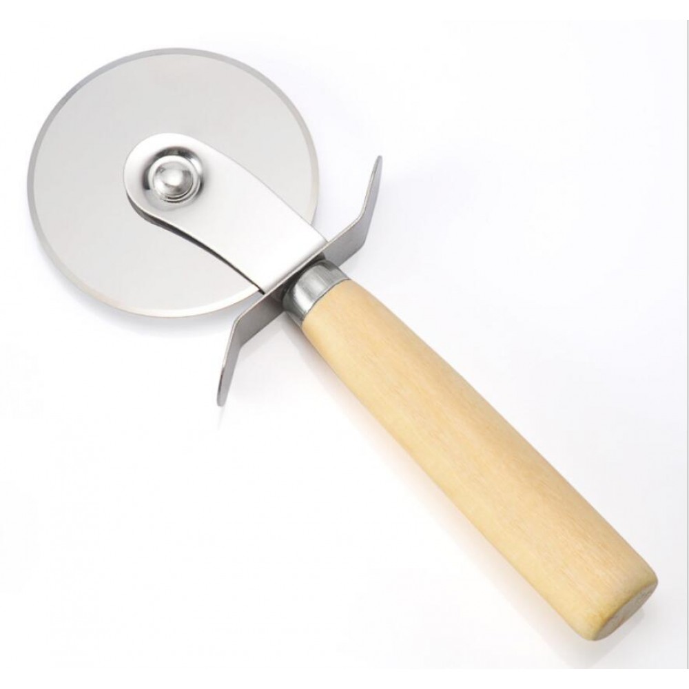 Stainless Steel Wheel Pizza Cutter with Wooden Handle with Logo