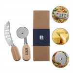 Pizza Cutter Set With Wooden Handle with Logo