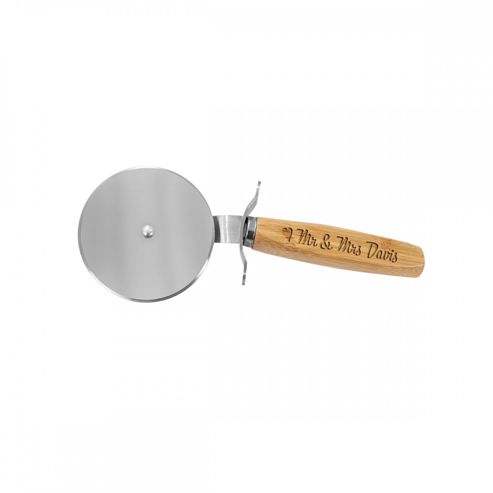 9 1/4" Bamboo Pizza Cutter with Logo