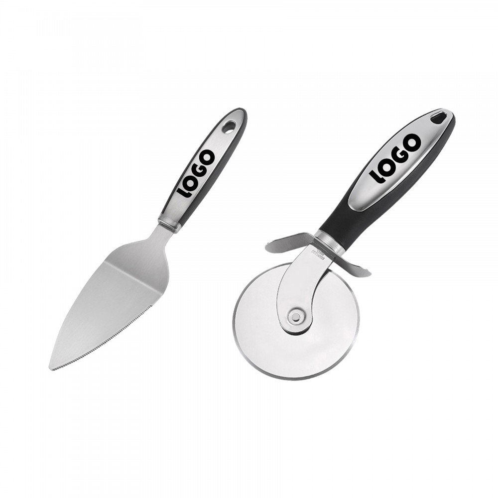 Stainless Steel Pizza Wheel Knife Set with Logo