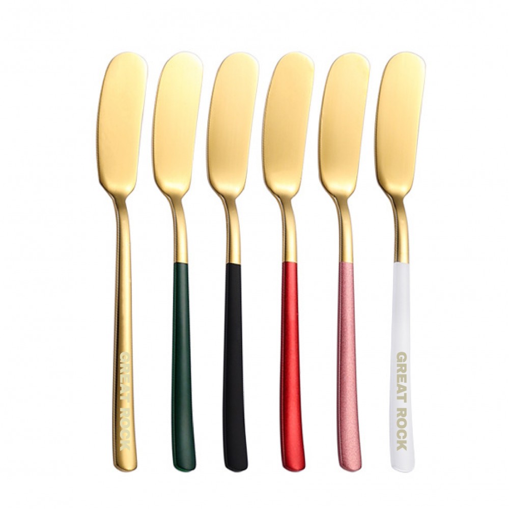 304 Stainless Steel Butter Spreader Iridescent Color Jam Spreader Gold Handle with Logo
