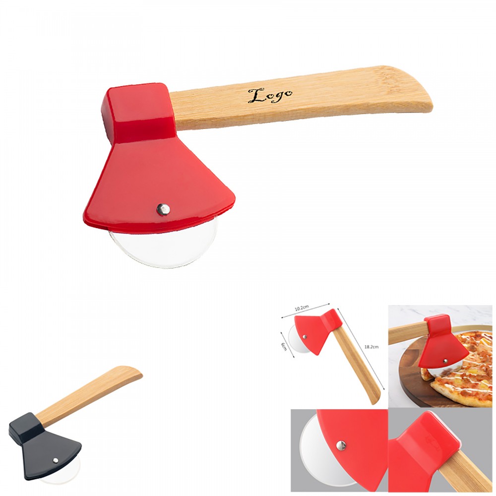 Pizza Cutter with Bamboo Handle with Logo