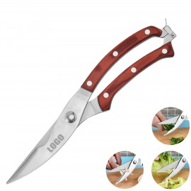 Logo Branded Steel Kitchen Scissors With Wooden Handle  Logo Branded Steel Kitchen Scissors With Wooden Handle