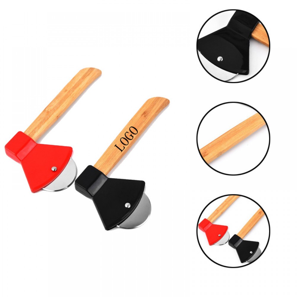 Axe Shaped Pizza Cutter with Bamboo Handle with Logo