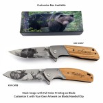 Olivewood Folding Pocket Knife With Stainless Steel Blade Full Color And Custom Box Optional with Logo